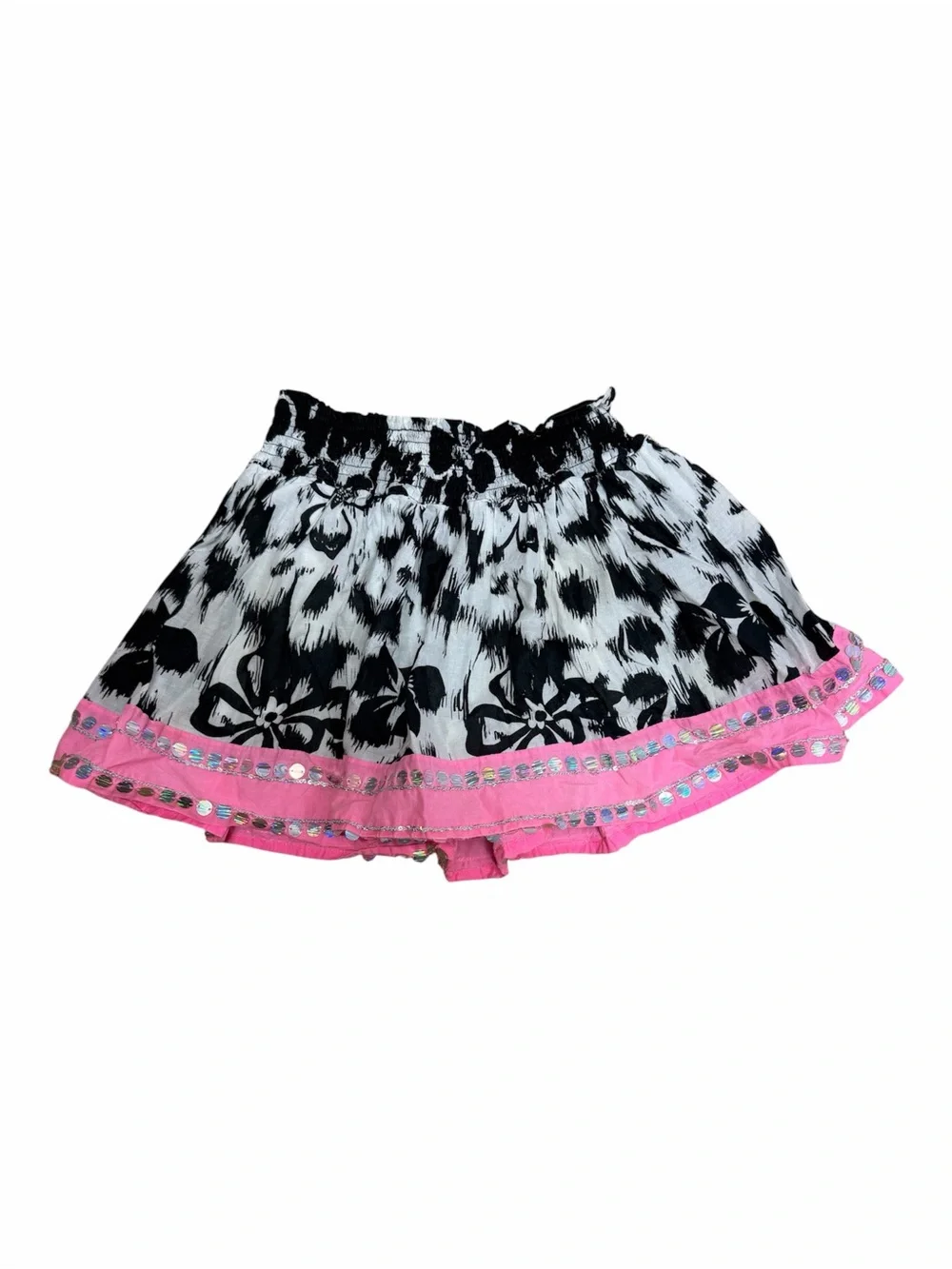 Justice Girls Size 16 Black White Pink Animal Print Skort Sequin Trim Cotton